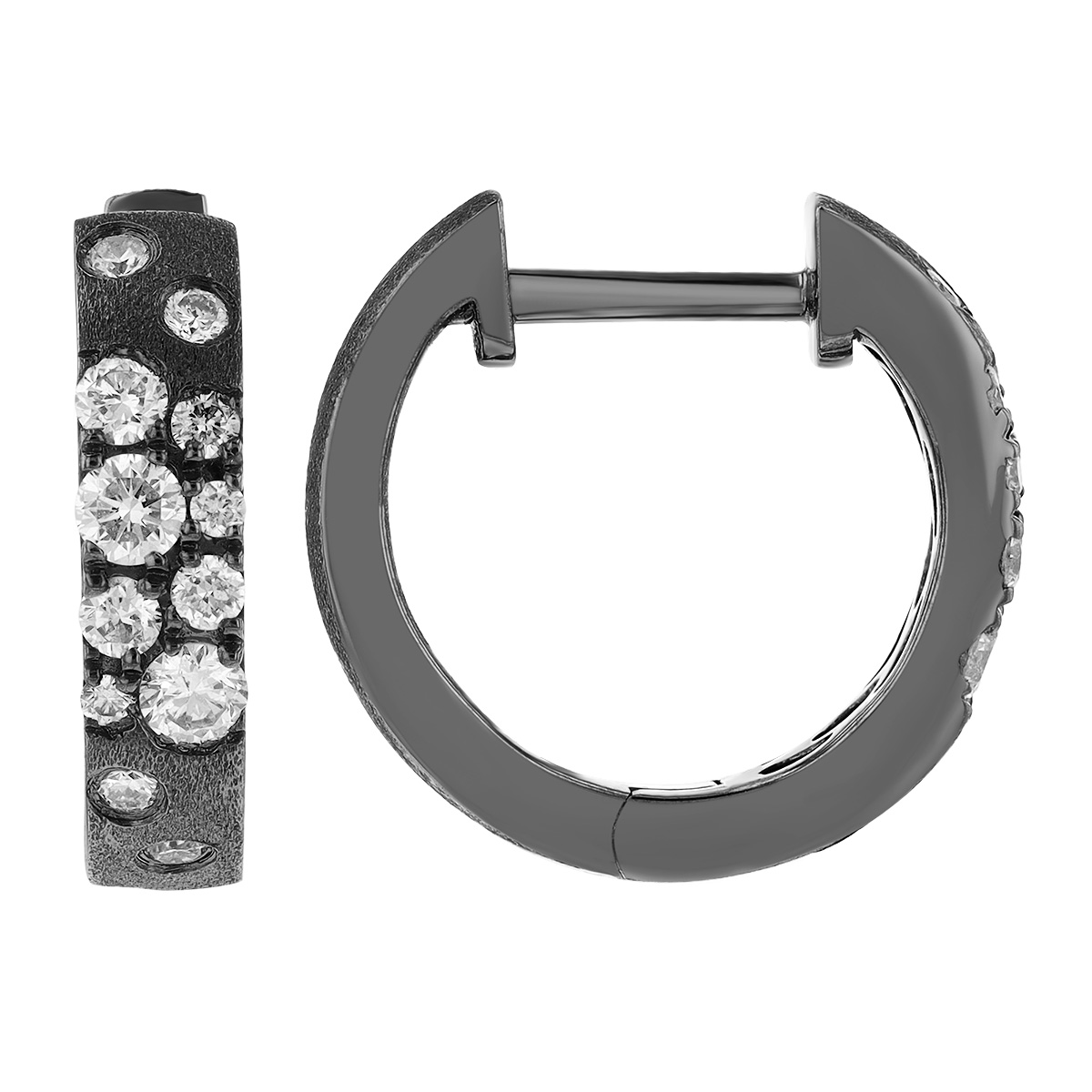 Scattered Diamond Huggie Hoop Earrings in Black Rhodium