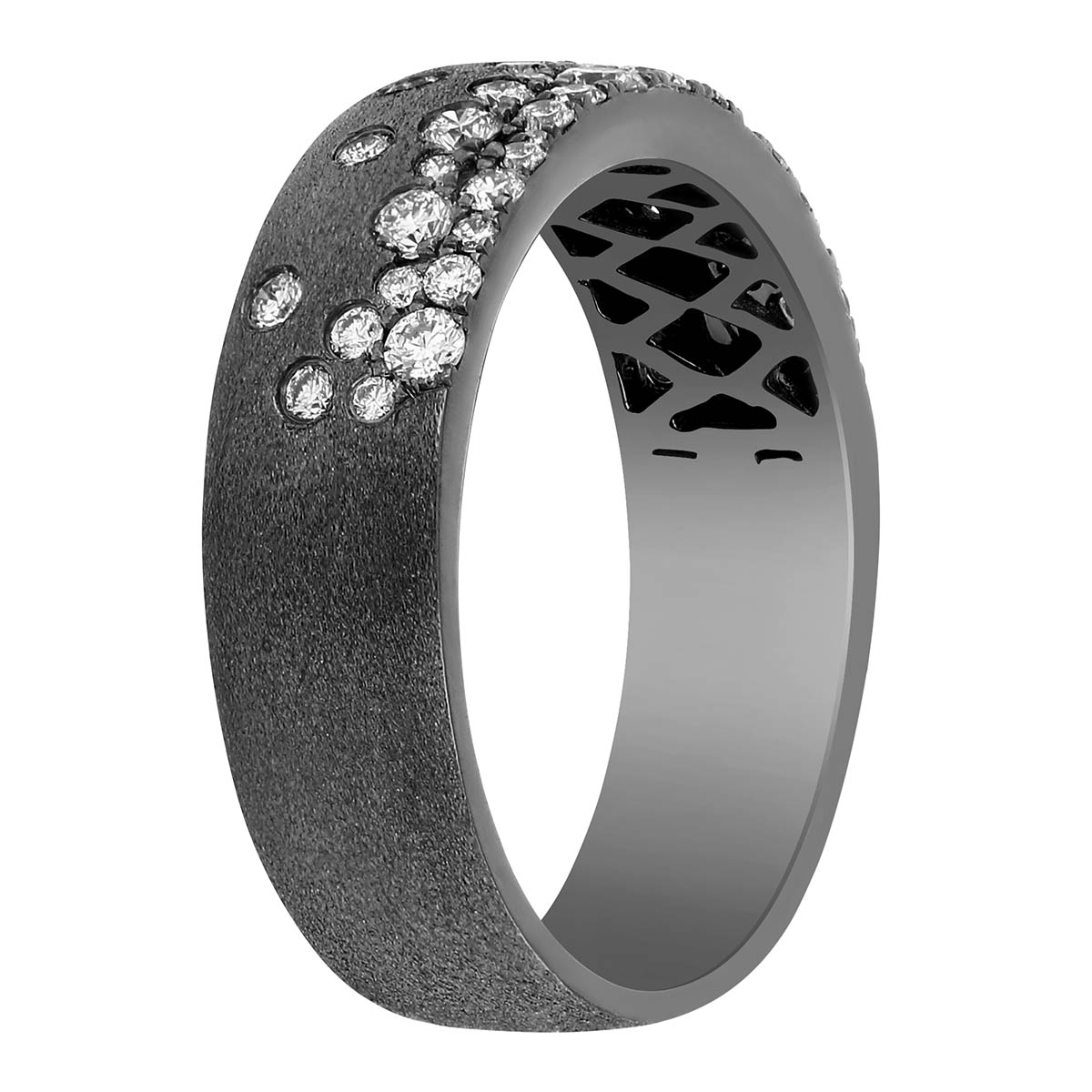Diamond Flush Set Scatter Ring in Black Rhodium & White Gold, 5.75 mm