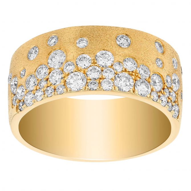 Diamond Flush Set Scatter Wide Band Ring in Yellow Gold