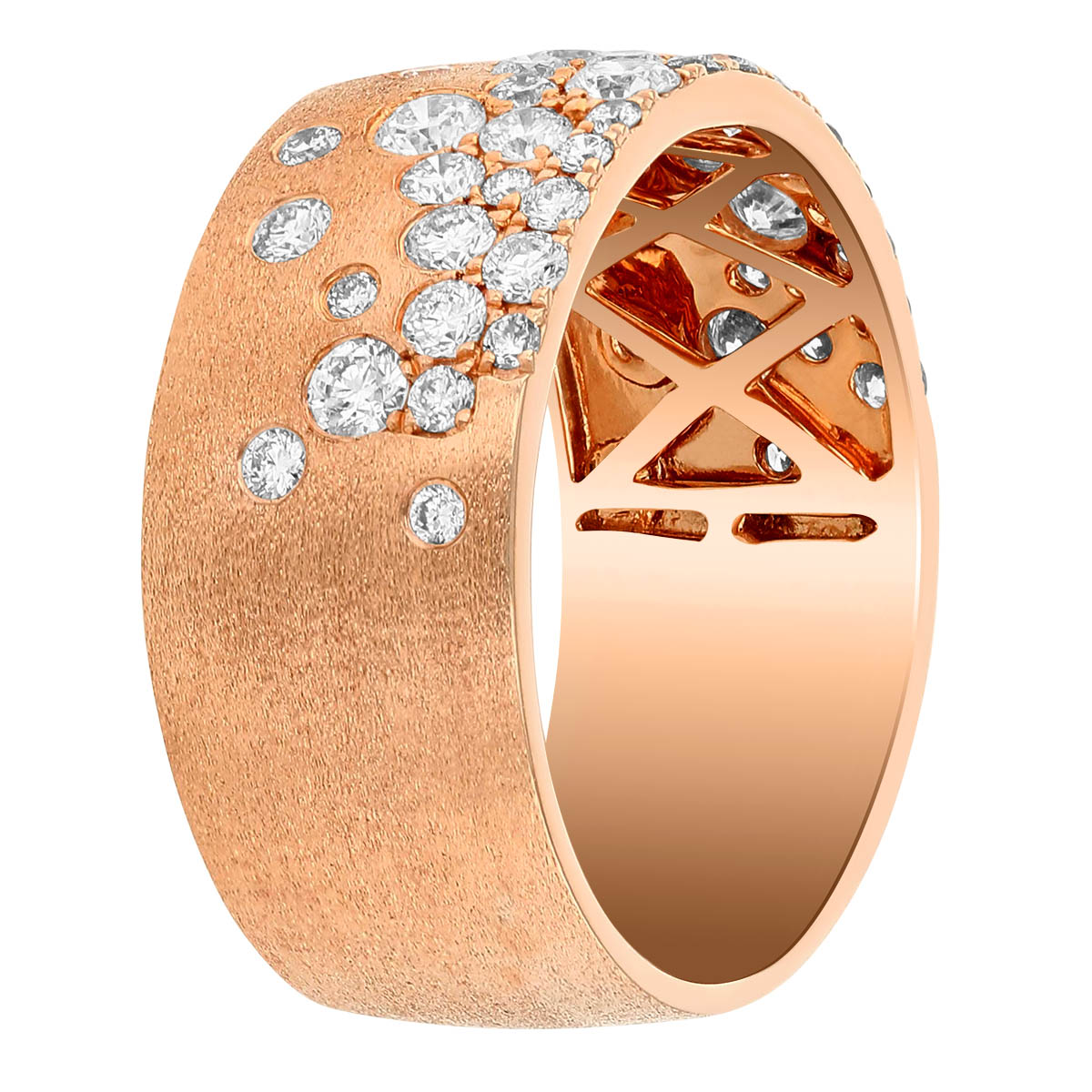Diamond Flush Set Scatter Wide Band Ring in Rose Gold