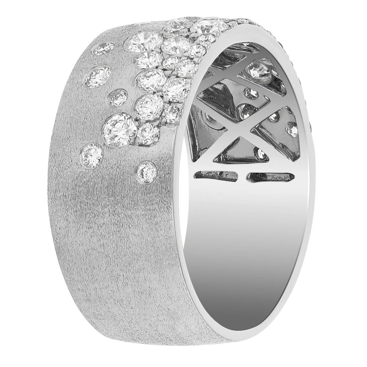 Diamond Flush Set Scatter Wide Band Ring in White Gold