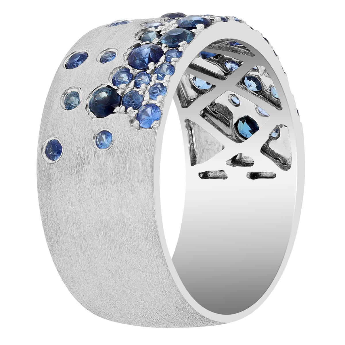 Sapphire Flush Set Scatter Wide Band Ring in White Gold