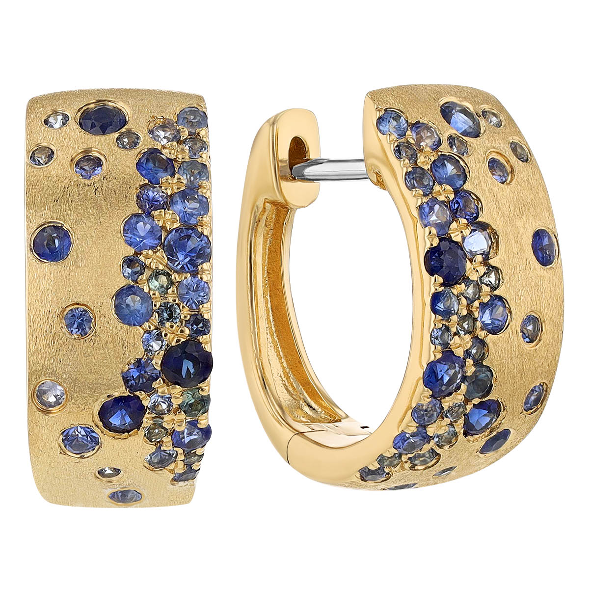 Sapphire Flush Set Scatter Huggie Hoop Earrings in Yellow Gold Borsheims