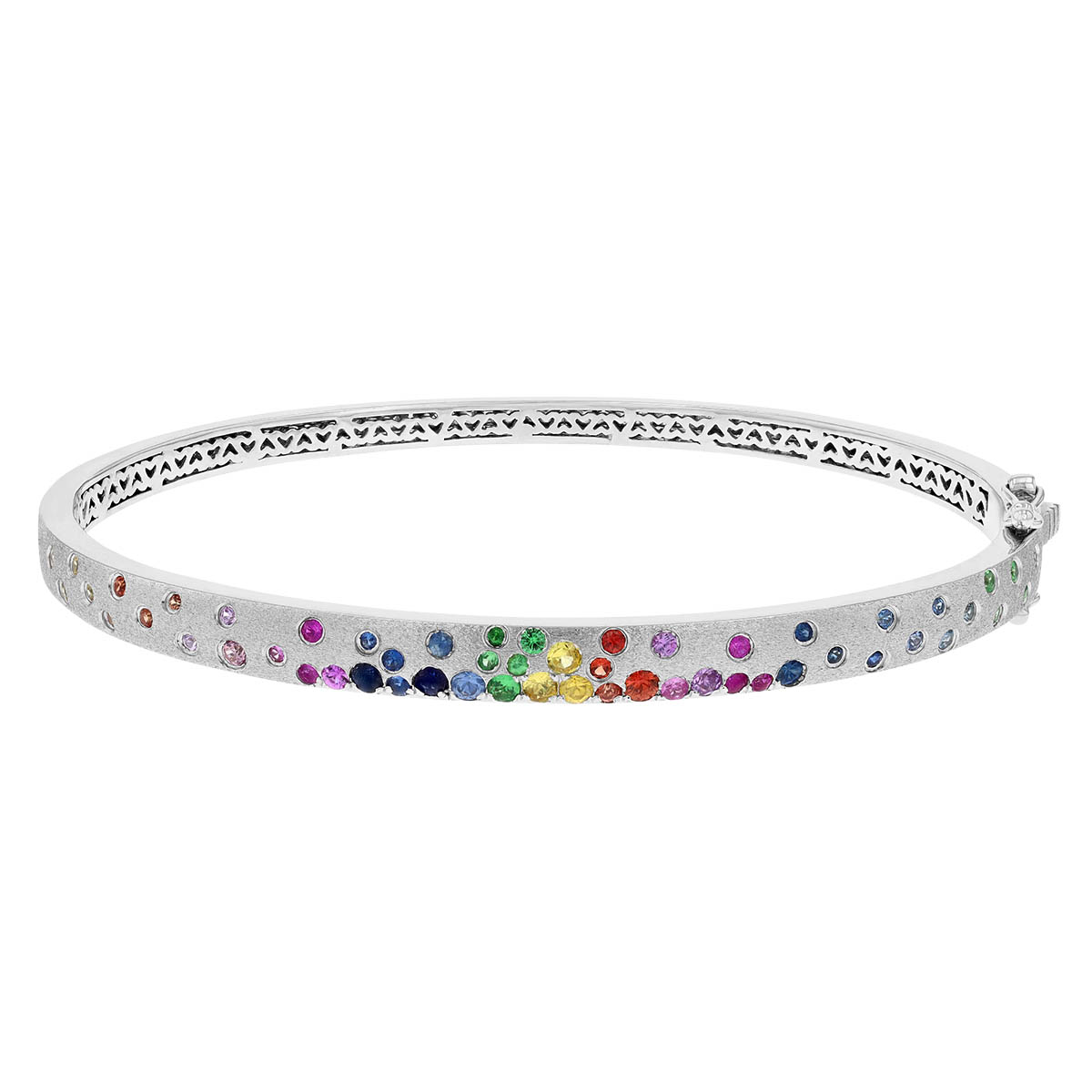 Multicolored Sapphire & Tsavorite Flush Set Scatter Bangle Bracelet in White Gold
