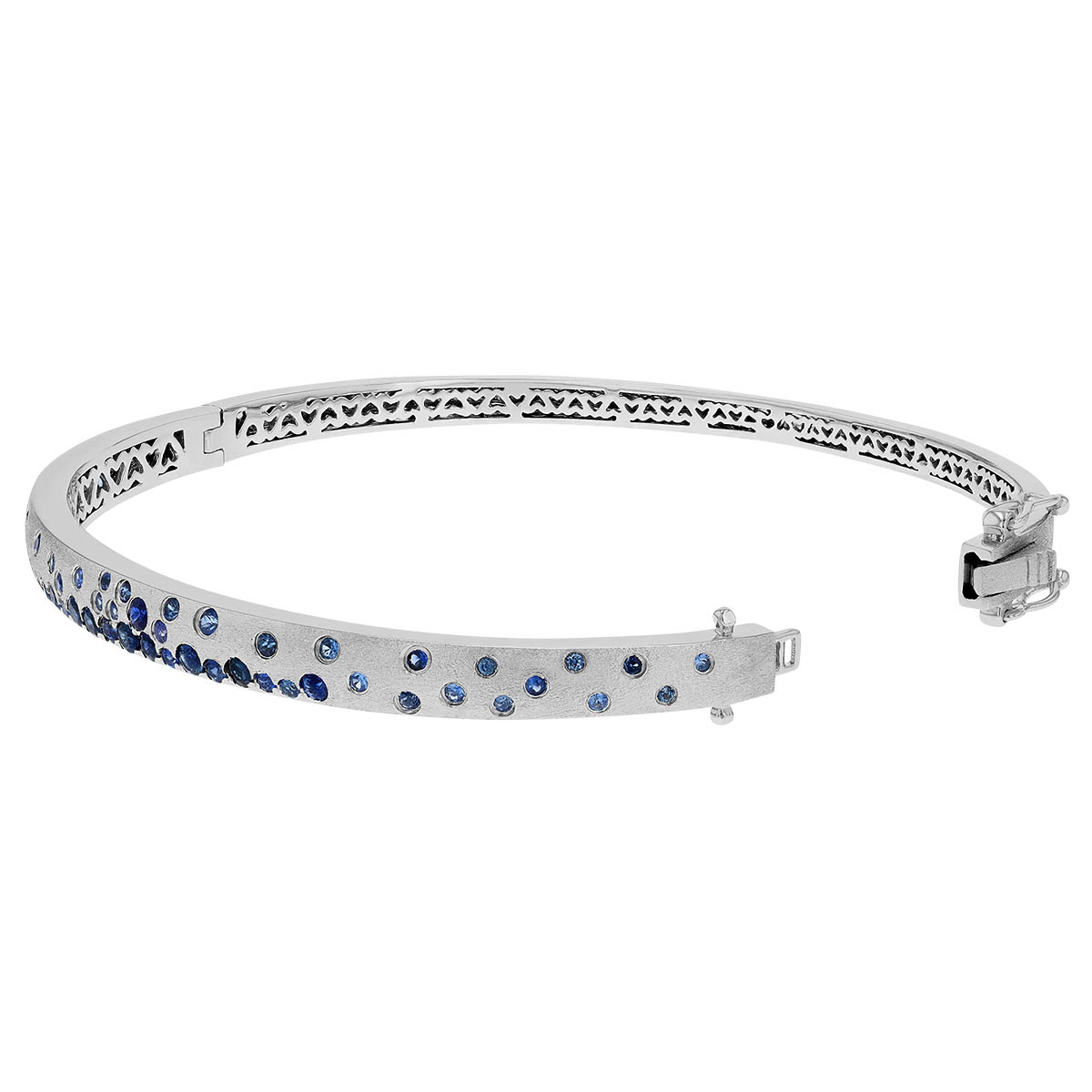 Sapphire Flush Set Scatter Bangle Bracelet in White Gold