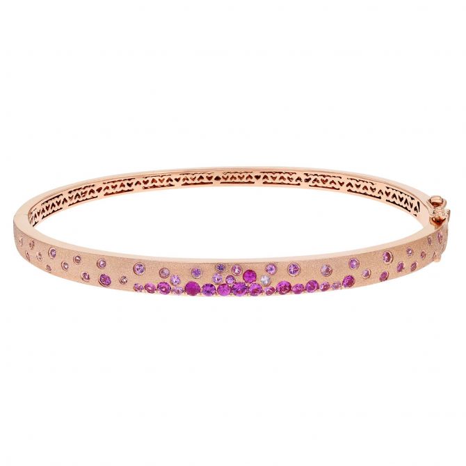 Pink Sapphire Flush Set Scatter Bangle Bracelet in Rose Gold
