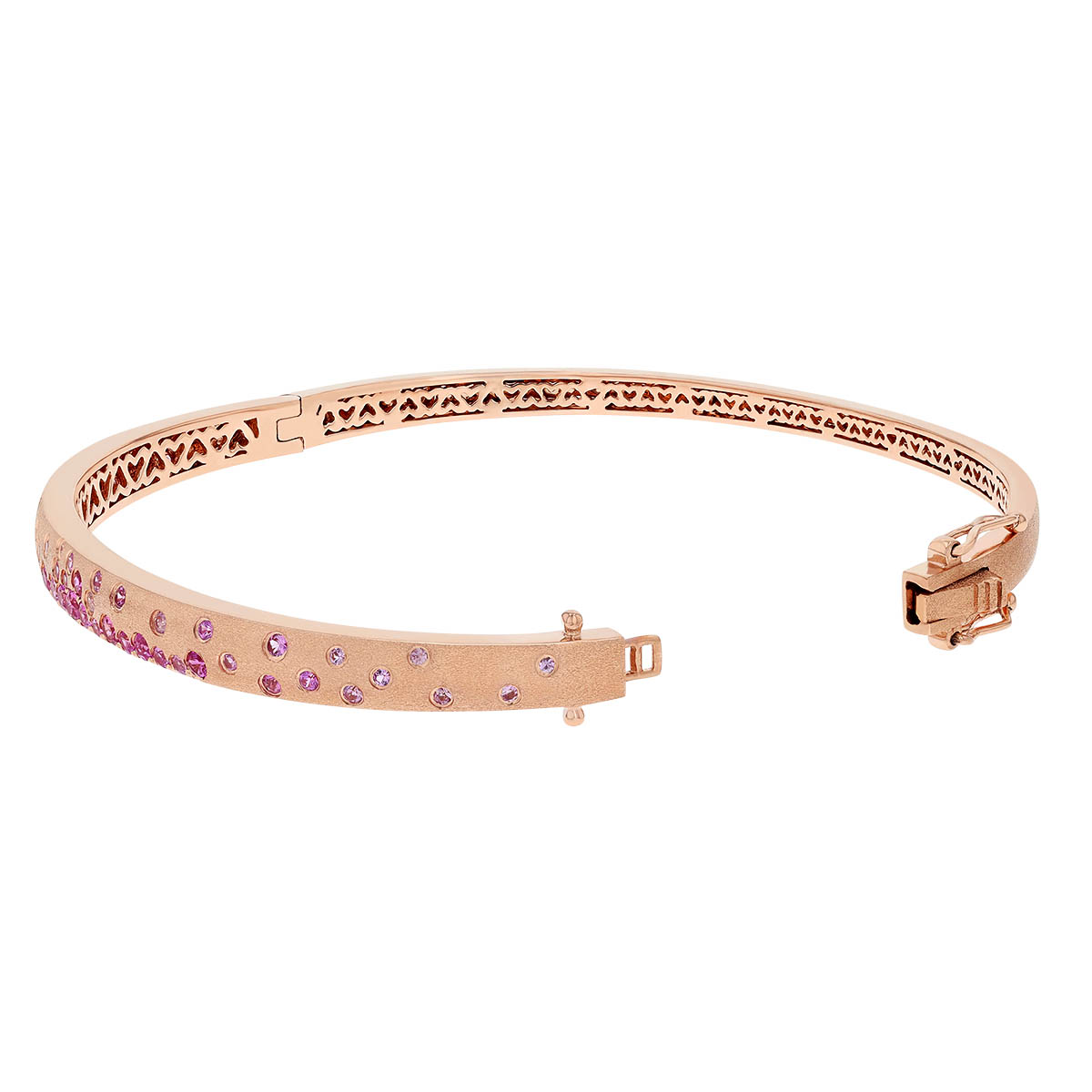 Pink Sapphire Flush Set Scatter Bangle Bracelet in Rose Gold