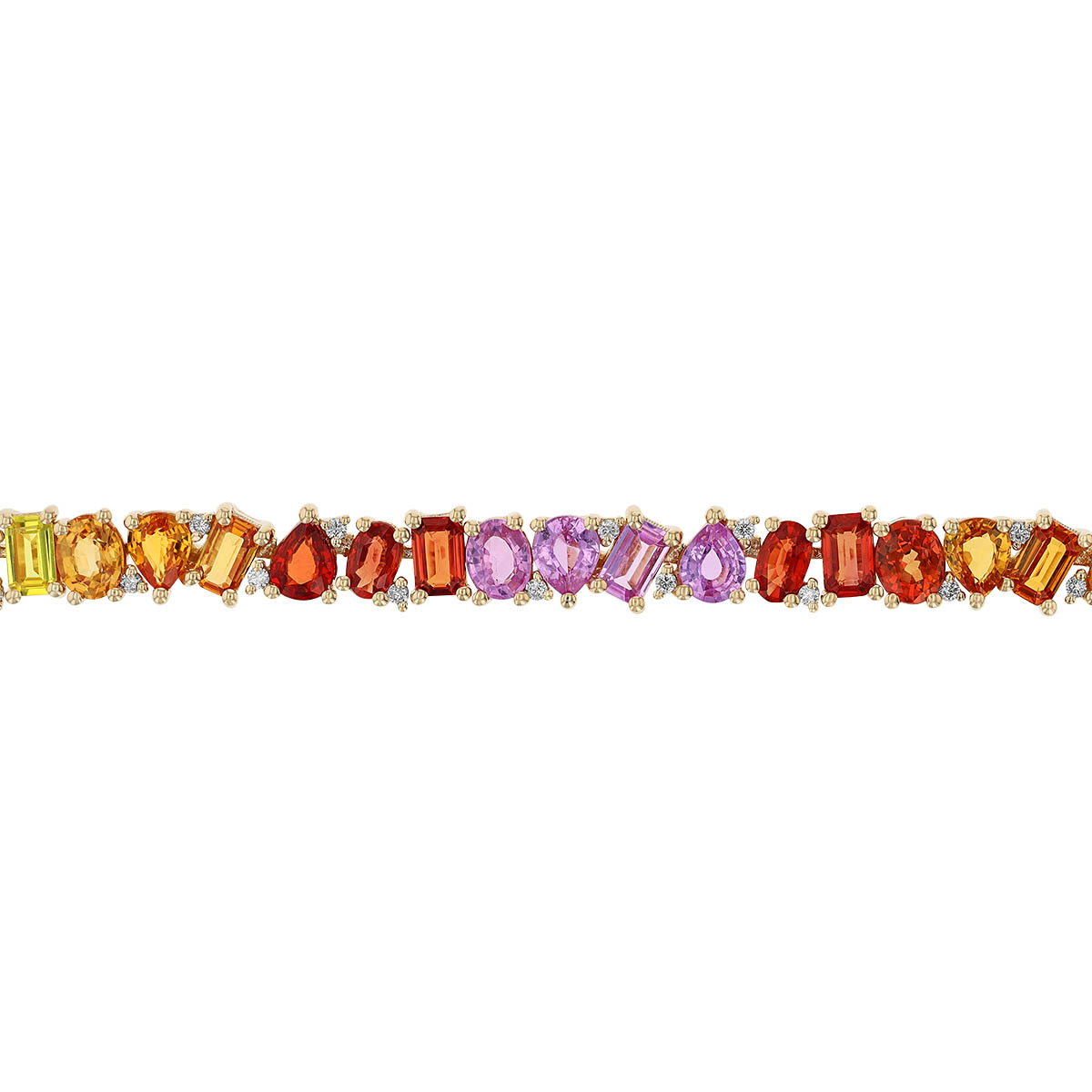 Multicolored Mixed Shape Sapphire & Diamond Tennis Bracelet in Yellow Gold, 6.75