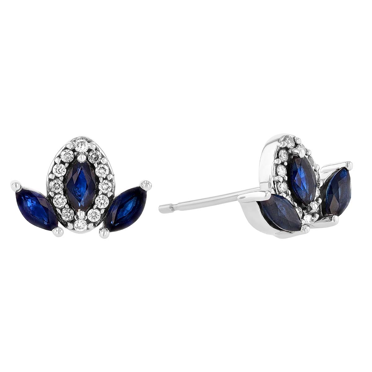 Marquise Sapphire & Diamond 3 Petal Stud Earrings in White Gold Borsheims