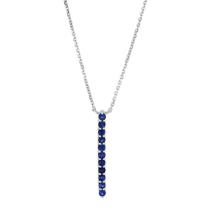 Sapphire Vertical Bar Pendant in White Gold, 18"