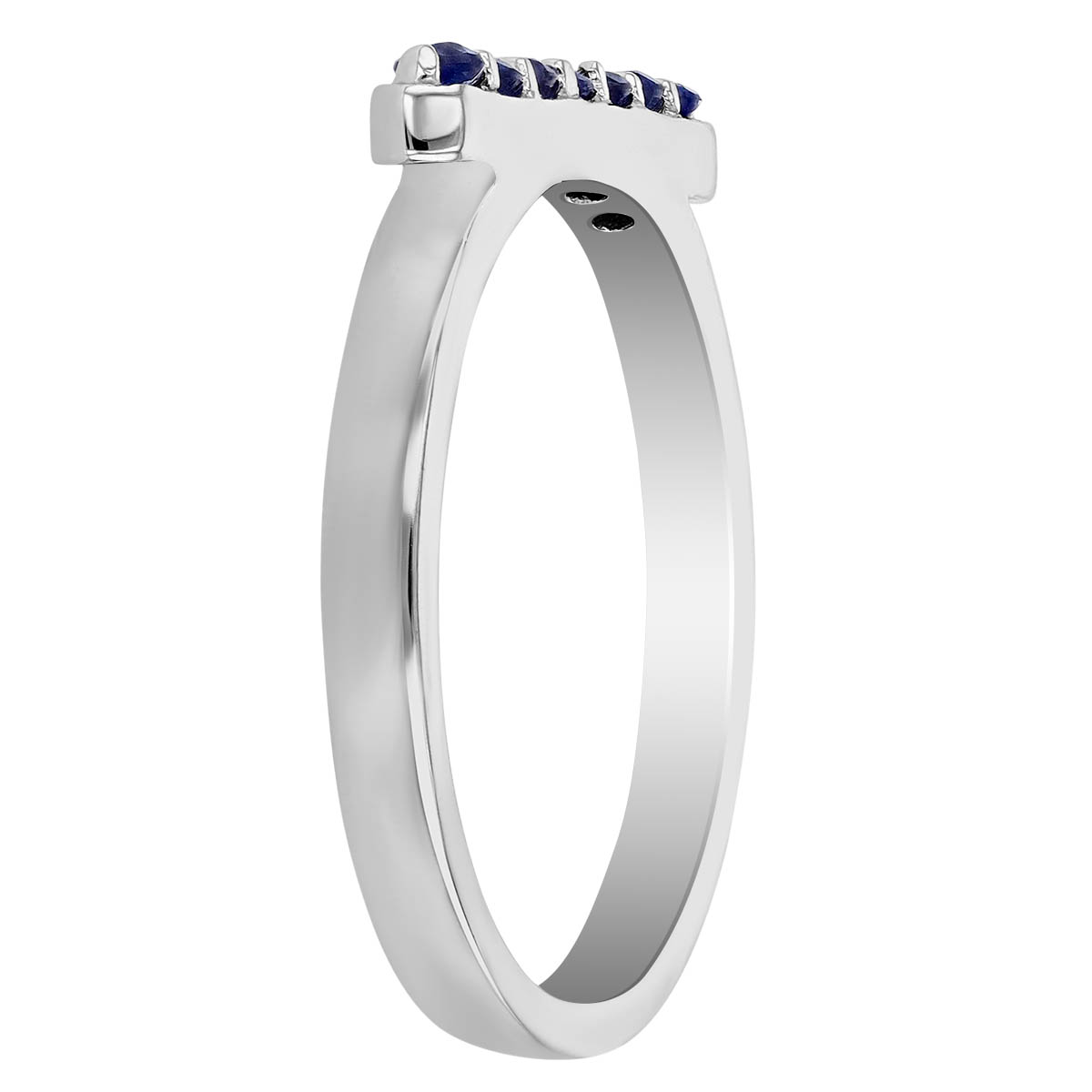 Round Sapphire Horizontal Bar Ring in White Gold