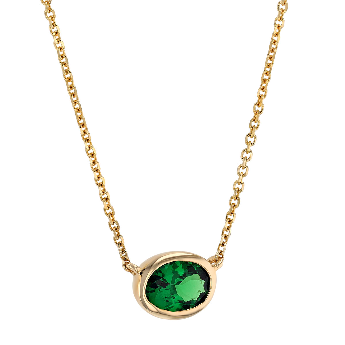 Oval Tsavorite Garnet Bezel Set Solitaire Pendant in Yellow Gold, 18