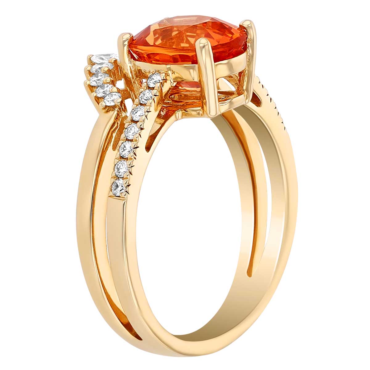 Oval Spessartine Garnet & Diamond Tiara Split Shank Ring in Yellow Gold