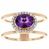 Oval Amethyst & Diamond Halo Split Band Ring in Rose Gold