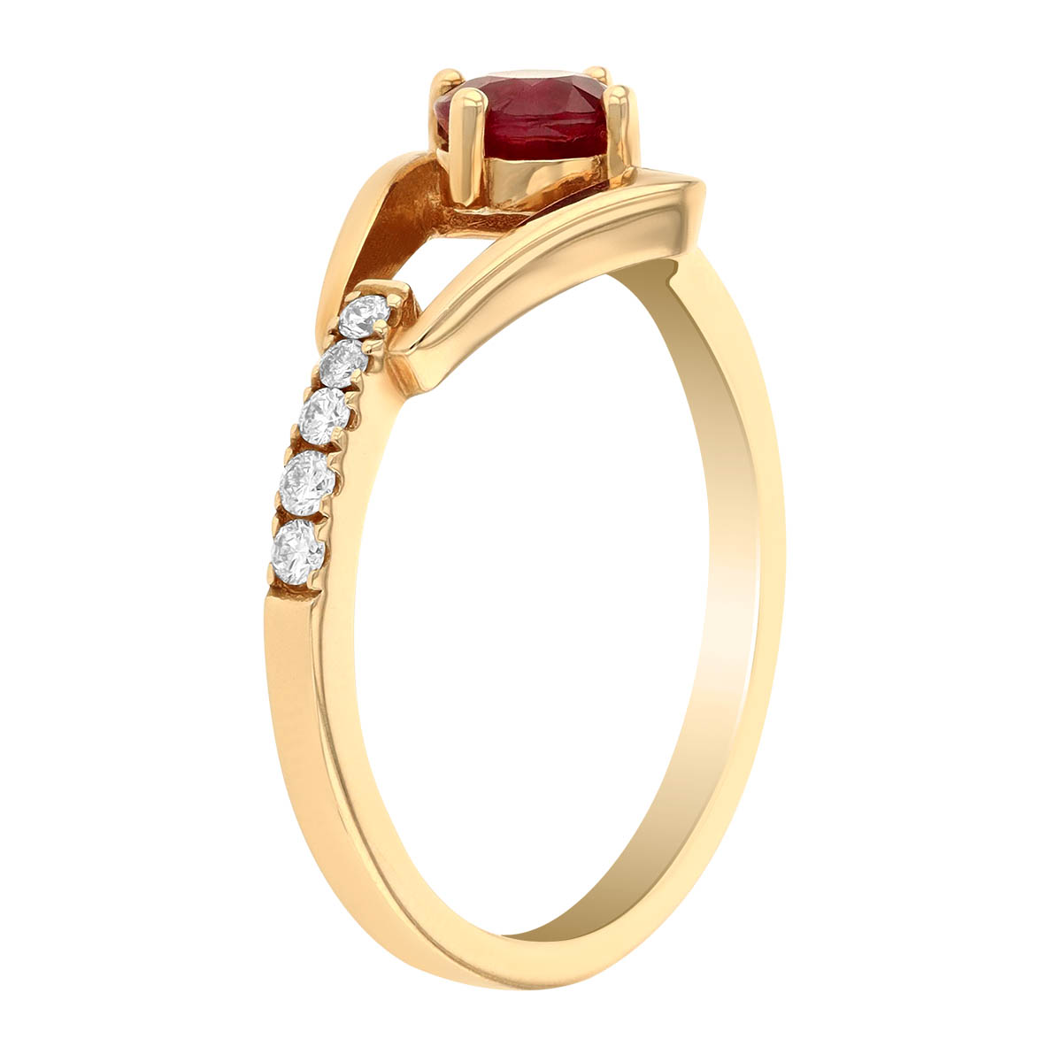 Round Ruby & Diamond Geometric Ring in Yellow Gold