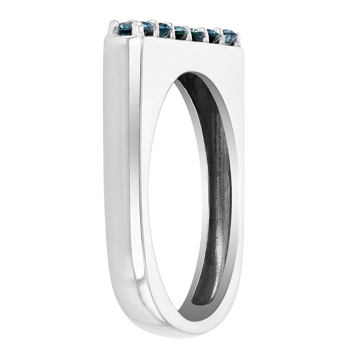 Round Sapphire Stirrup Ring in White Gold