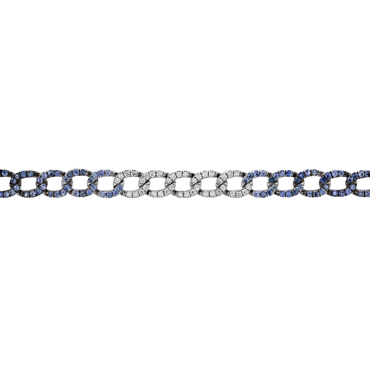 Blue Sapphire Ombre & Diamond Pave Curb Link Chain Bracelet in White Gold