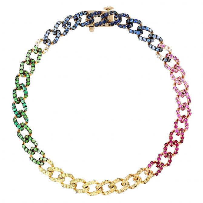 Multicolored Sapphire Diamond Pave Curb Link Chain Bracelet in