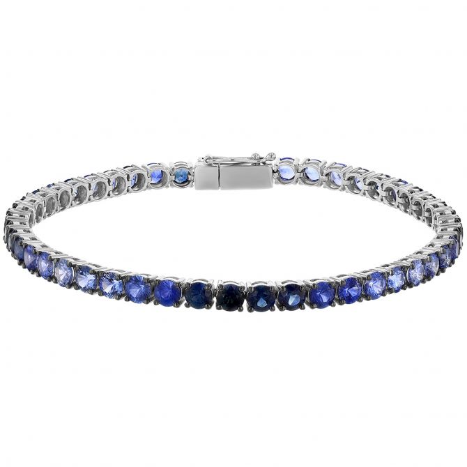 Round Blue Sapphire Ombre Prong Tennis Bracelet in White Gold,