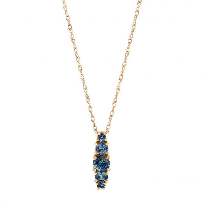 Round Graduated Sapphire 5 Stone Vertical Bar Pendant in Yellow Gold