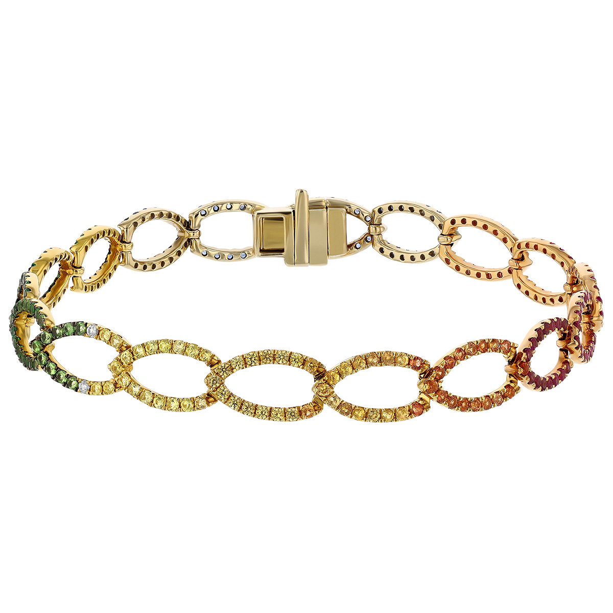 Multicolored Sapphire & Diamond Pear Shaped Link Bracelet in Yellow Gold, 6.75