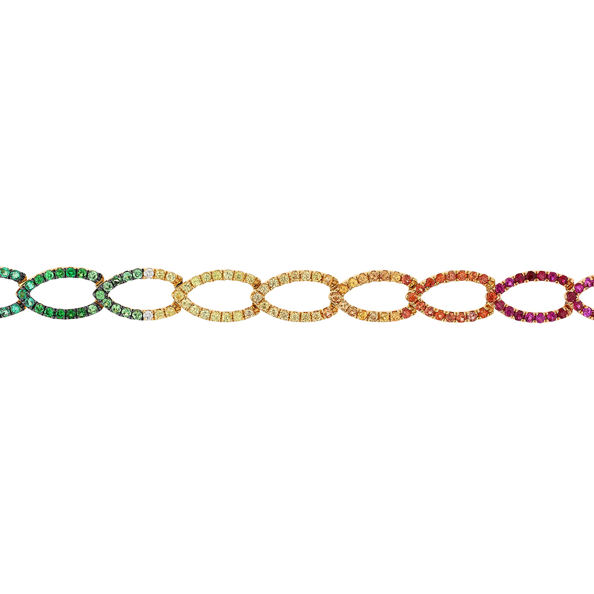 Multicolored Sapphire & Diamond Pear Shaped Link Bracelet in Yellow Gold, 6.75