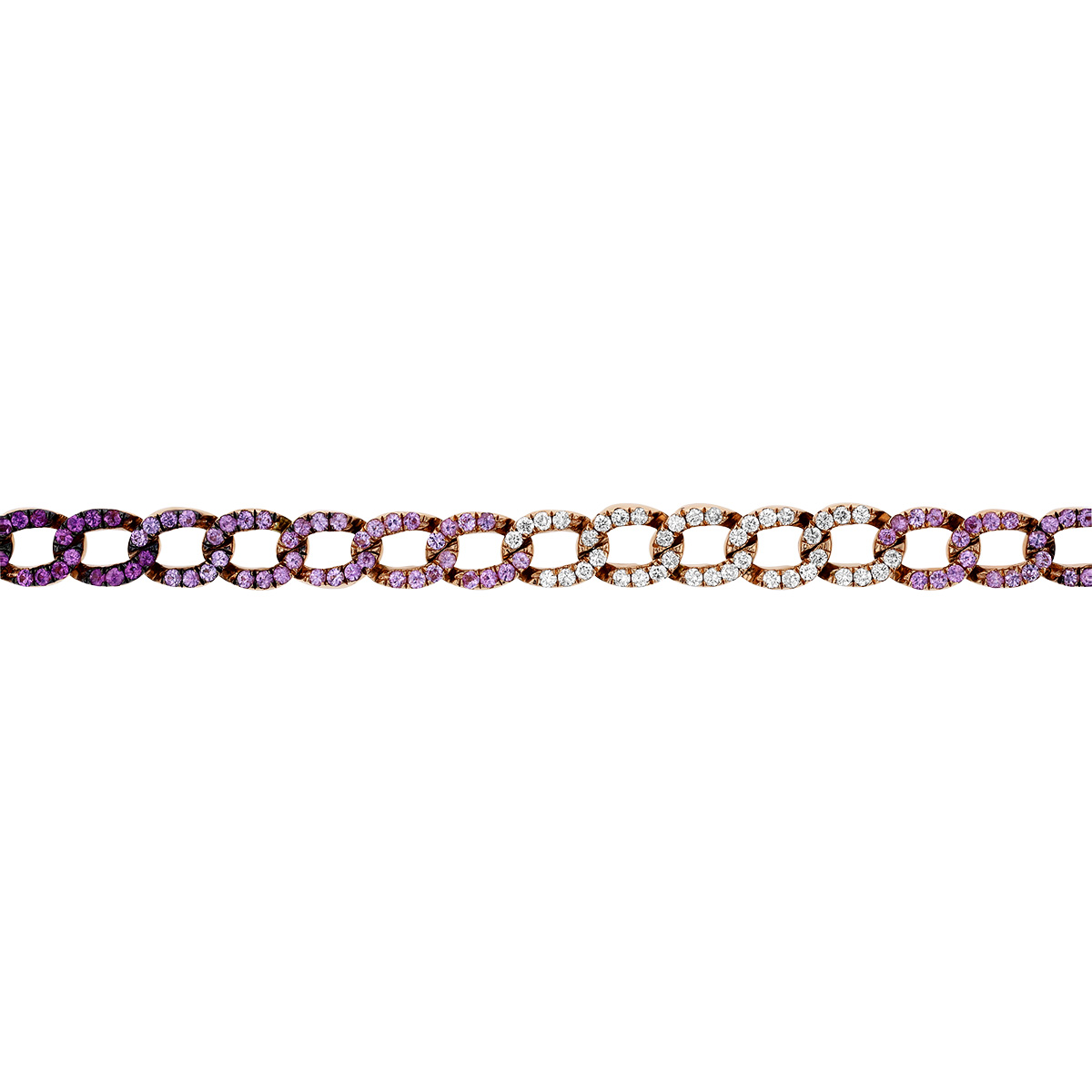 Pink Sapphire Ombre & Diamond Pave Curb Link Chain Bracelet in Rose Gold & Black Rhodium, 7