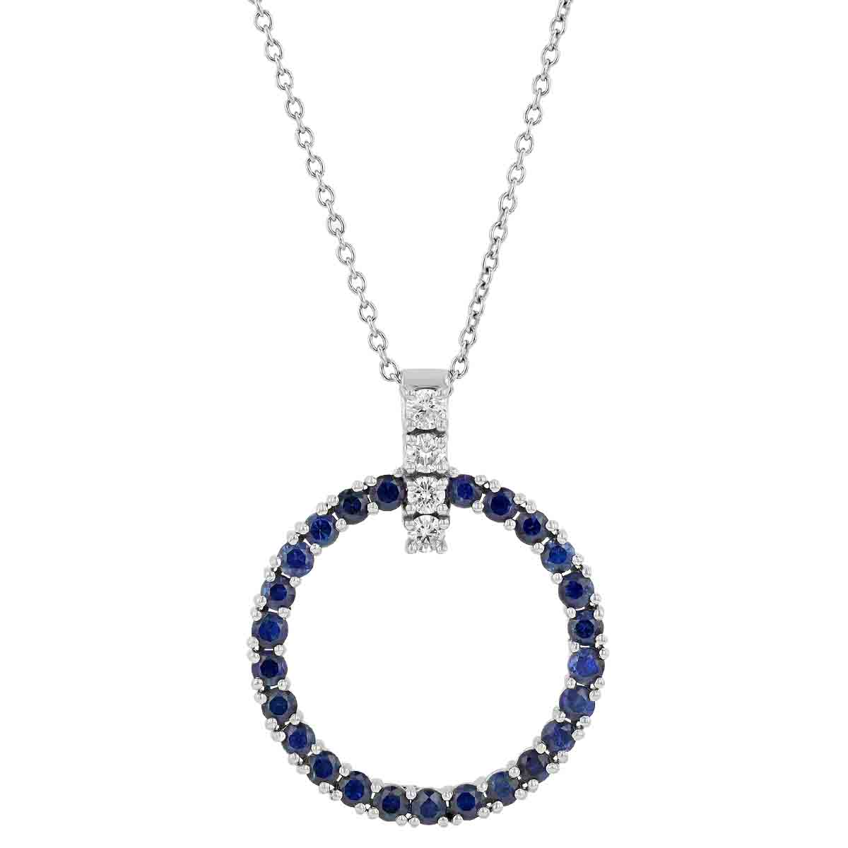 Sapphire Open Circle & Diamond Bail Pendant in White Gold, 18