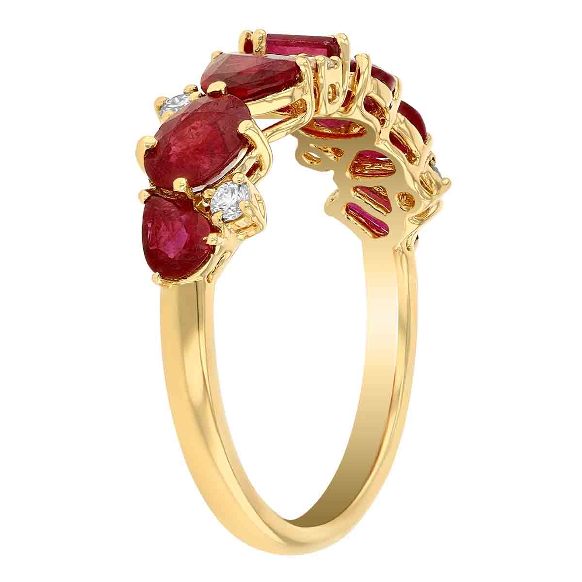 Mixed Shape Ruby & Round Diamond Ring in Yellow Gold