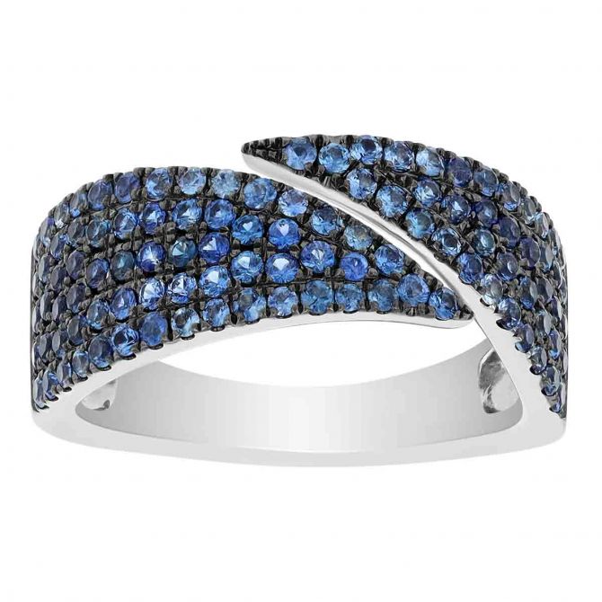 Sapphire Pave Pointed Bypass Ring in White Gold & Black Rhodium