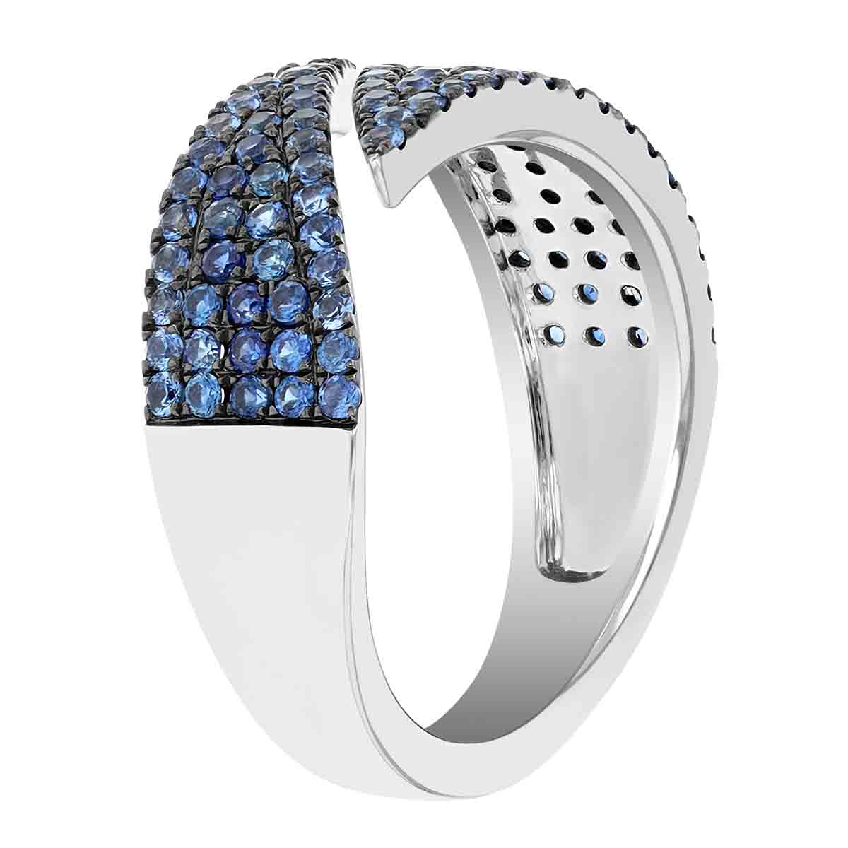 Sapphire Pave Pointed Bypass Ring in White Gold & Black Rhodium