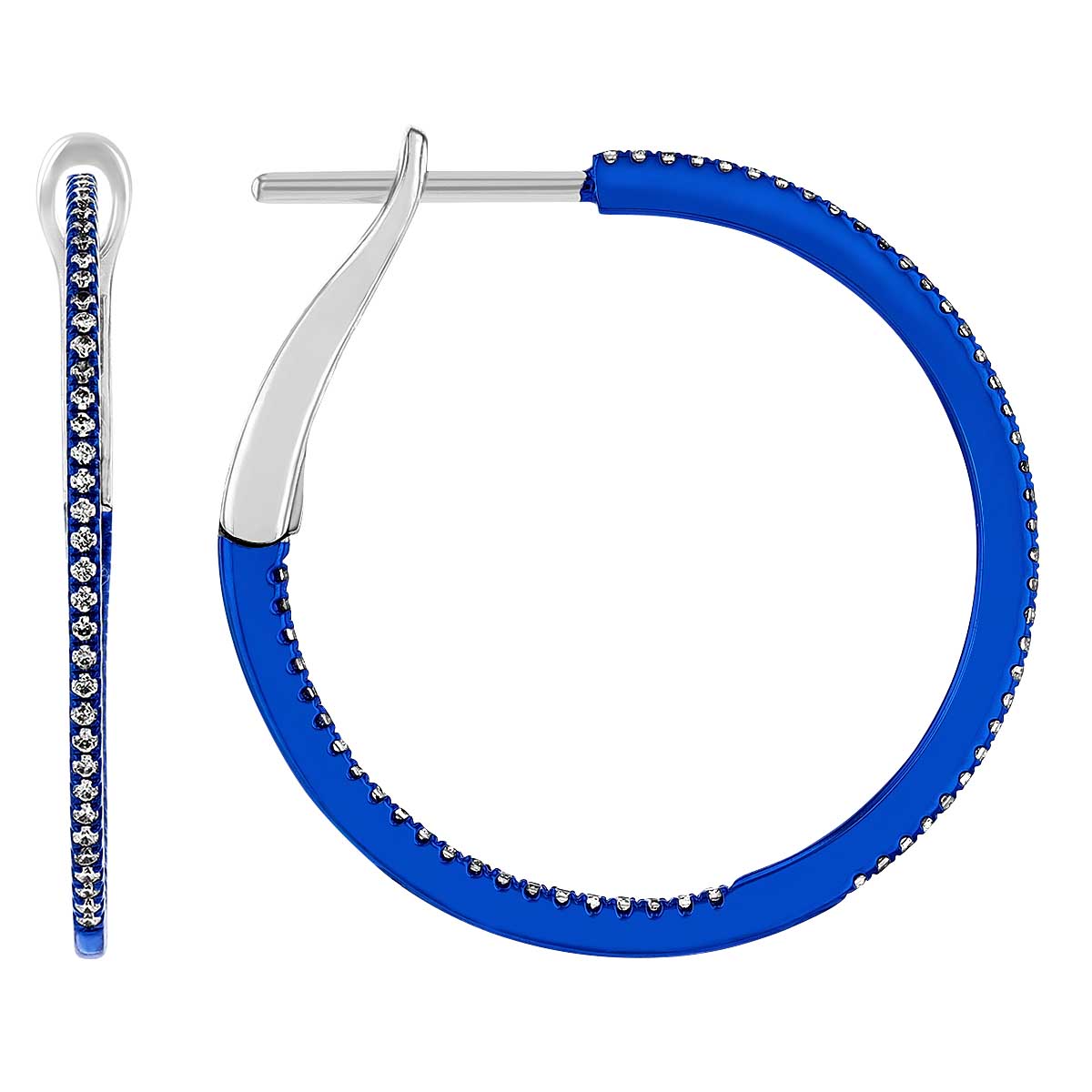 Diamond Inside Out Hoop Earrings in Blue Rhodium & White Gold