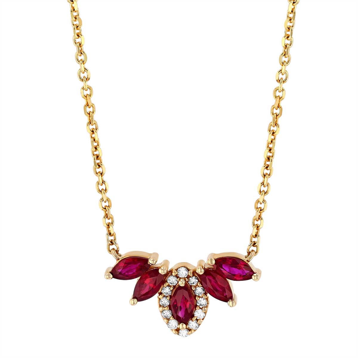 Marquise Ruby & Diamond 5 Petal Pendant in Yellow Gold, 18