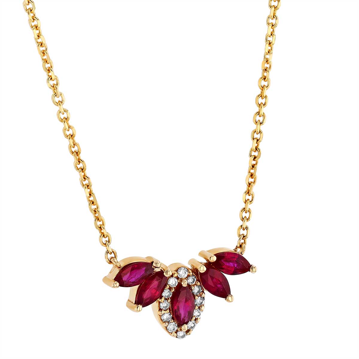 Marquise Ruby & Diamond 5 Petal Pendant in Yellow Gold, 18