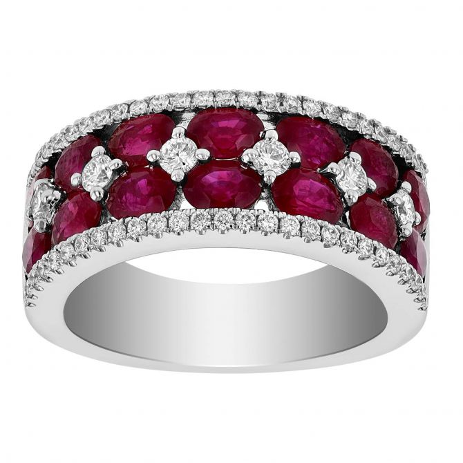 Oval Ruby & Diamond Pave Wide Band Ring in White Gold