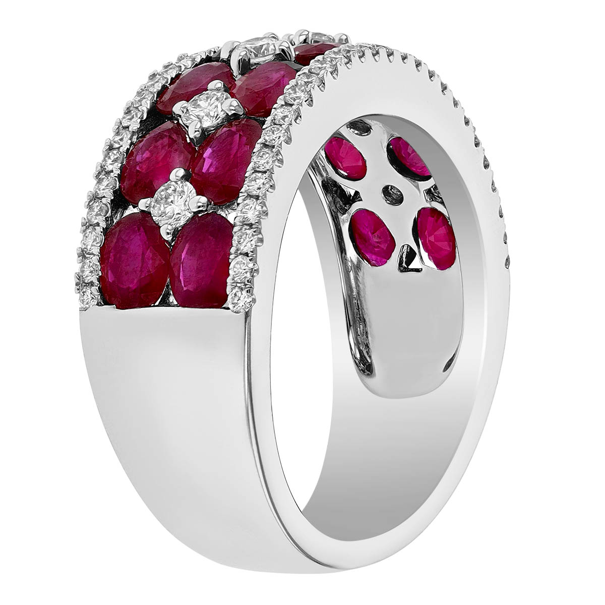 Oval Ruby & Diamond Pave Wide Band Ring in White Gold