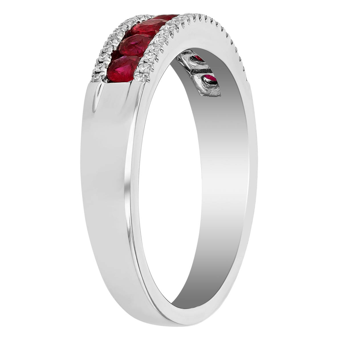 Round Ruby & Diamond Channel Set Ring in White Gold