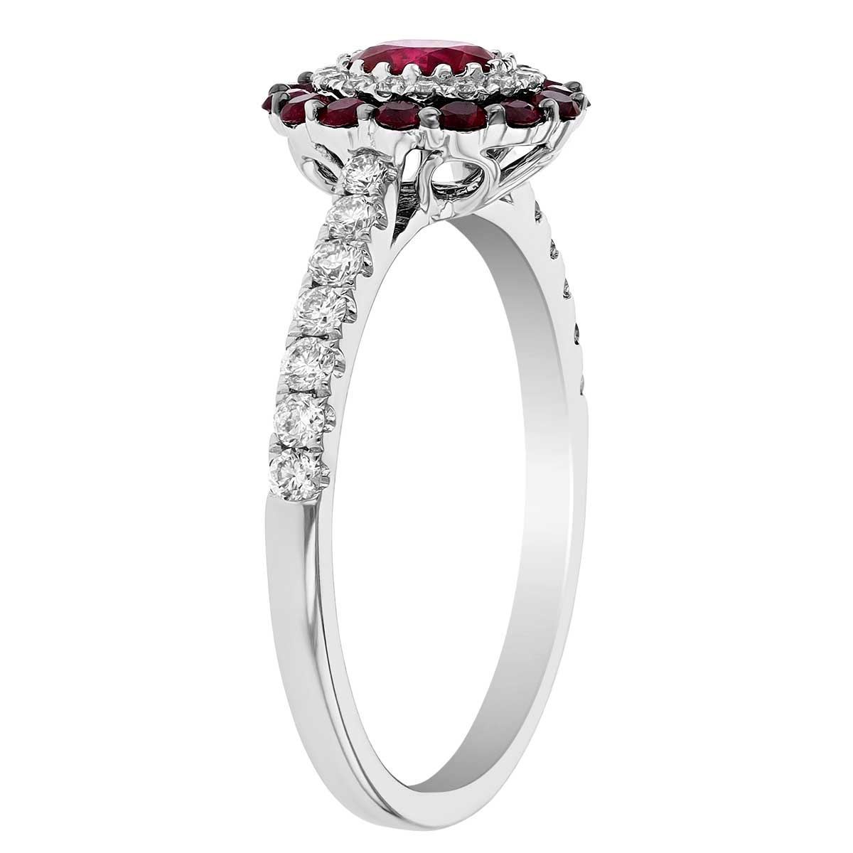Oval Ruby with Diamond & Ruby Halo Ring in White Gold
