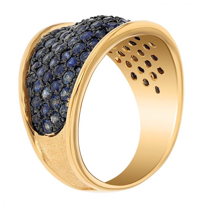 Marco Bicego Lunaria Alta Sapphire Pavé Band Ring in 18K Yellow