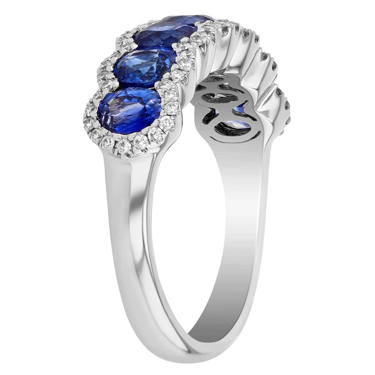 Oval Sapphire & Diamond Scalloped Halo Ring in White Gold