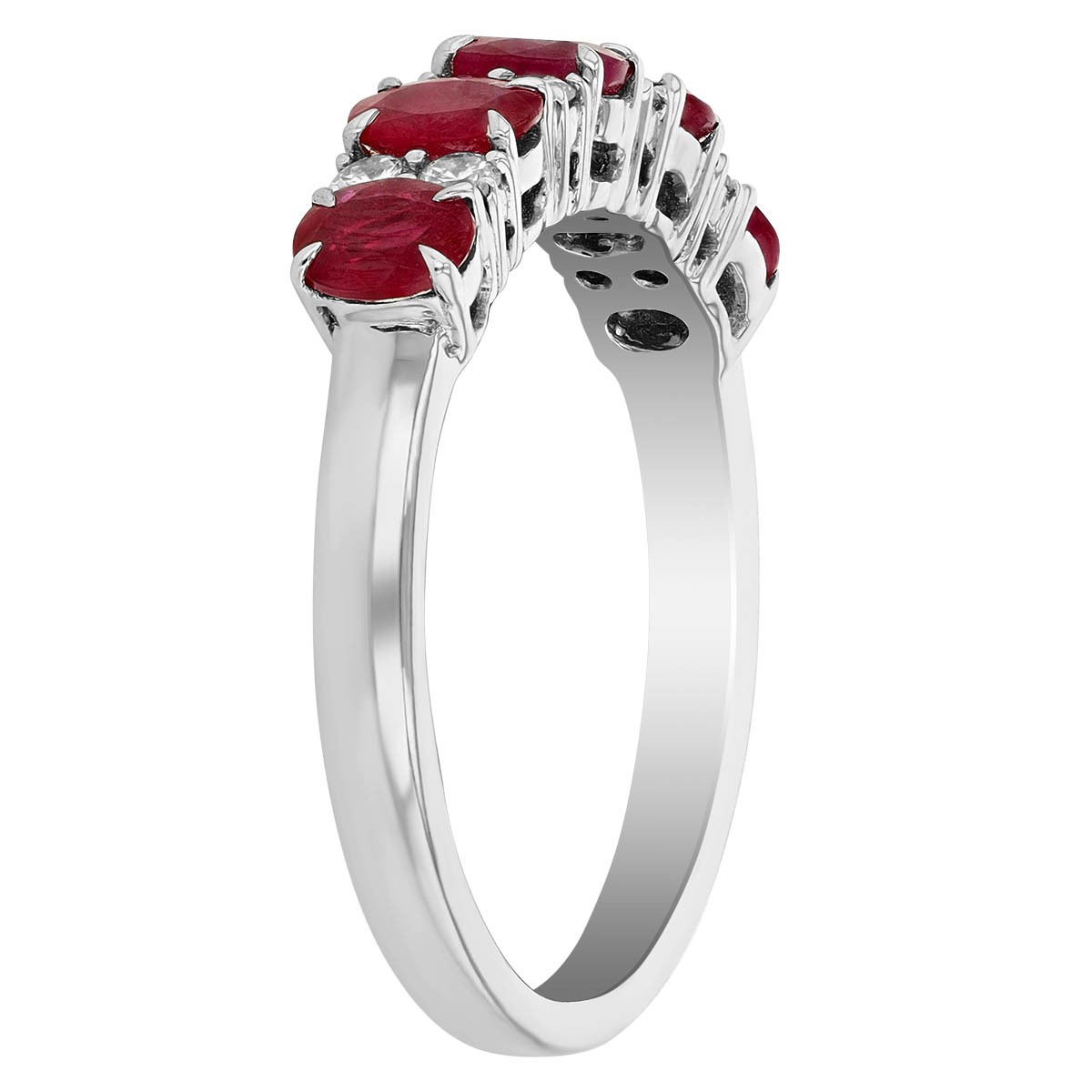 Oval Ruby & Round Diamond Duo Alternating Ring in White Gold