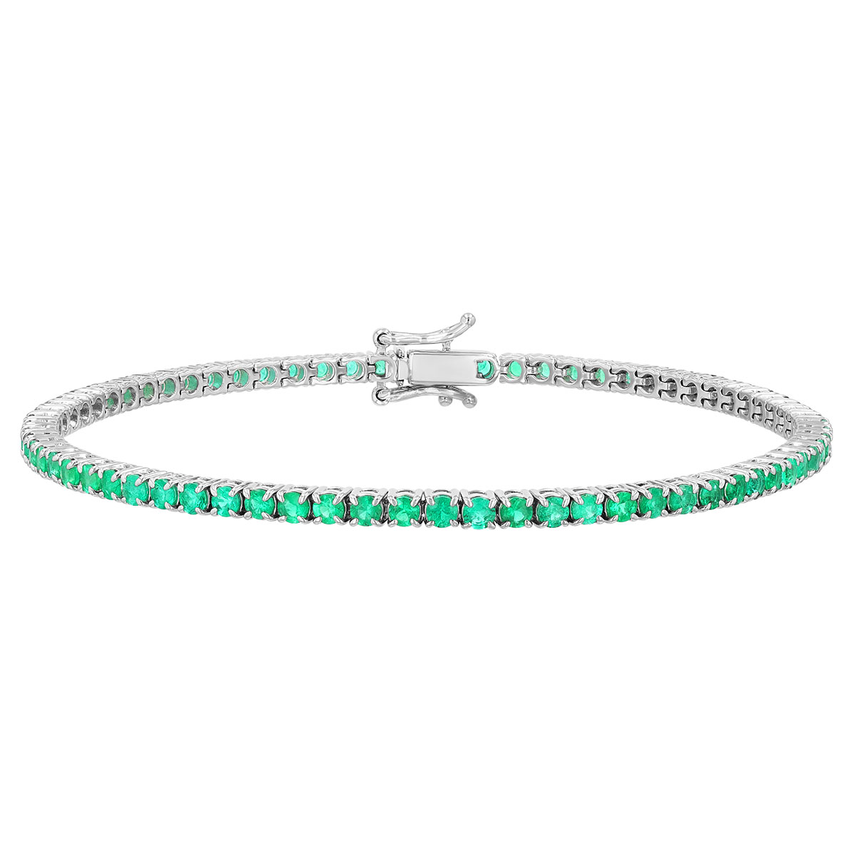 Round Emerald Tennis Bracelet in White Gold, 7