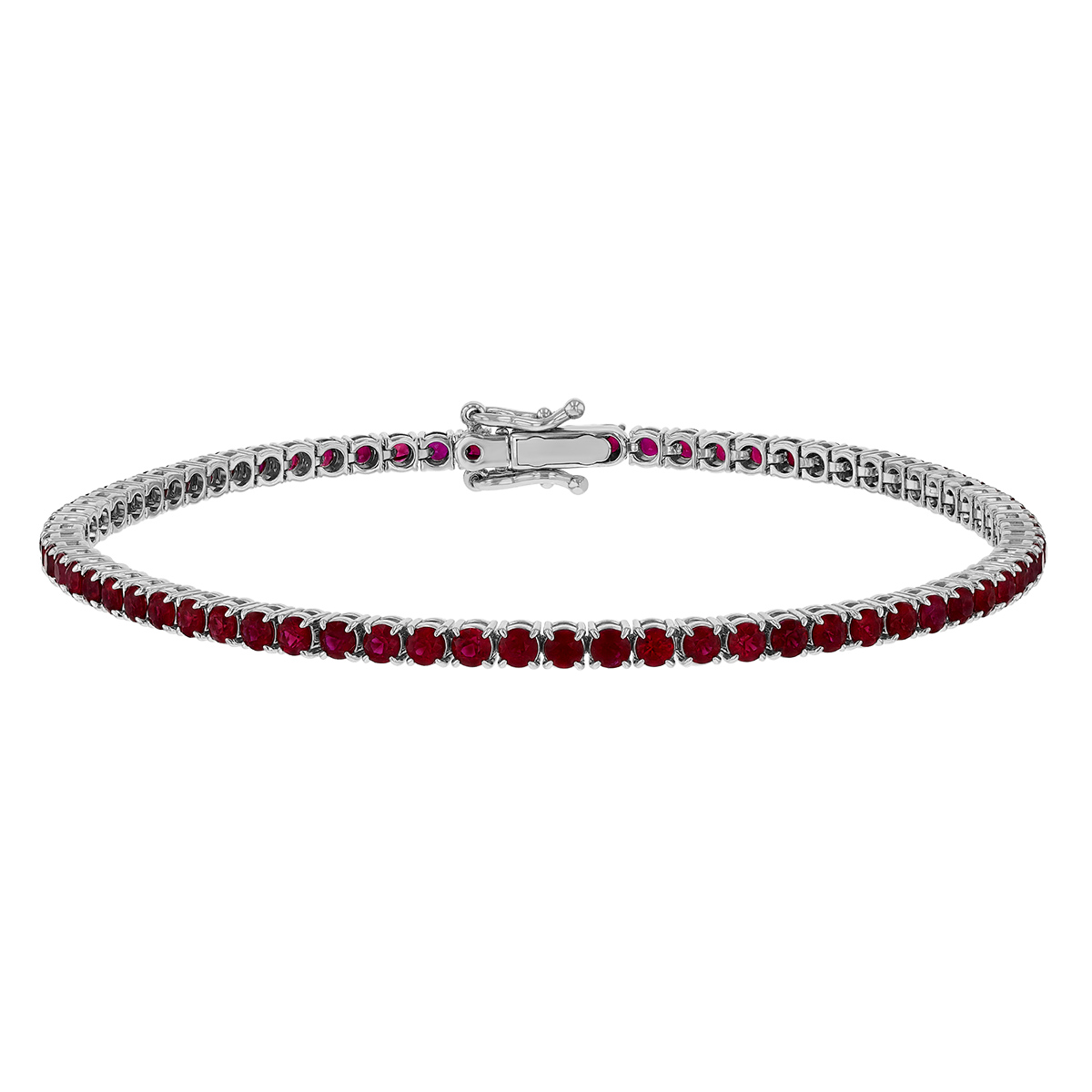 Round Ruby Tennis Bracelet in White Gold, 7