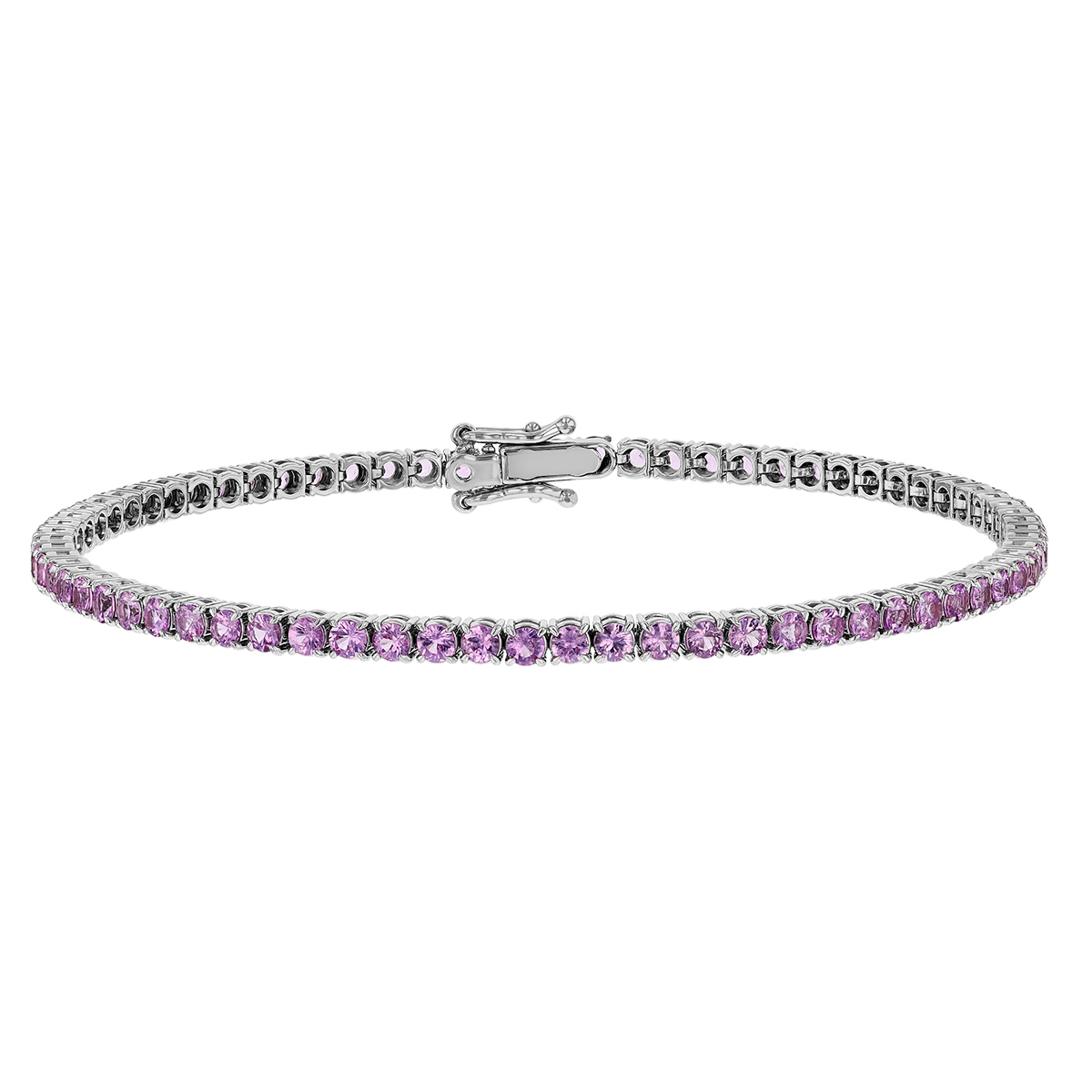 Round Pink Sapphire Tennis Bracelet in White Gold, 7