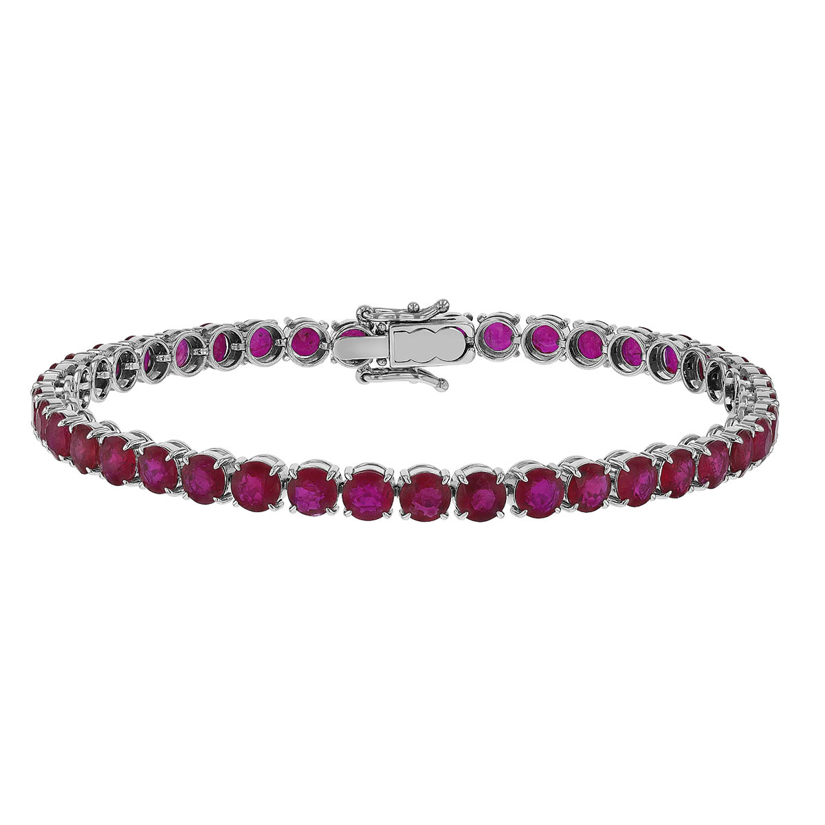 Round Ruby Tennis Bracelet in White Gold, 7