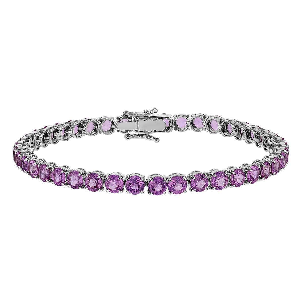 Round Pink Sapphire Tennis Bracelet in White Gold, 7