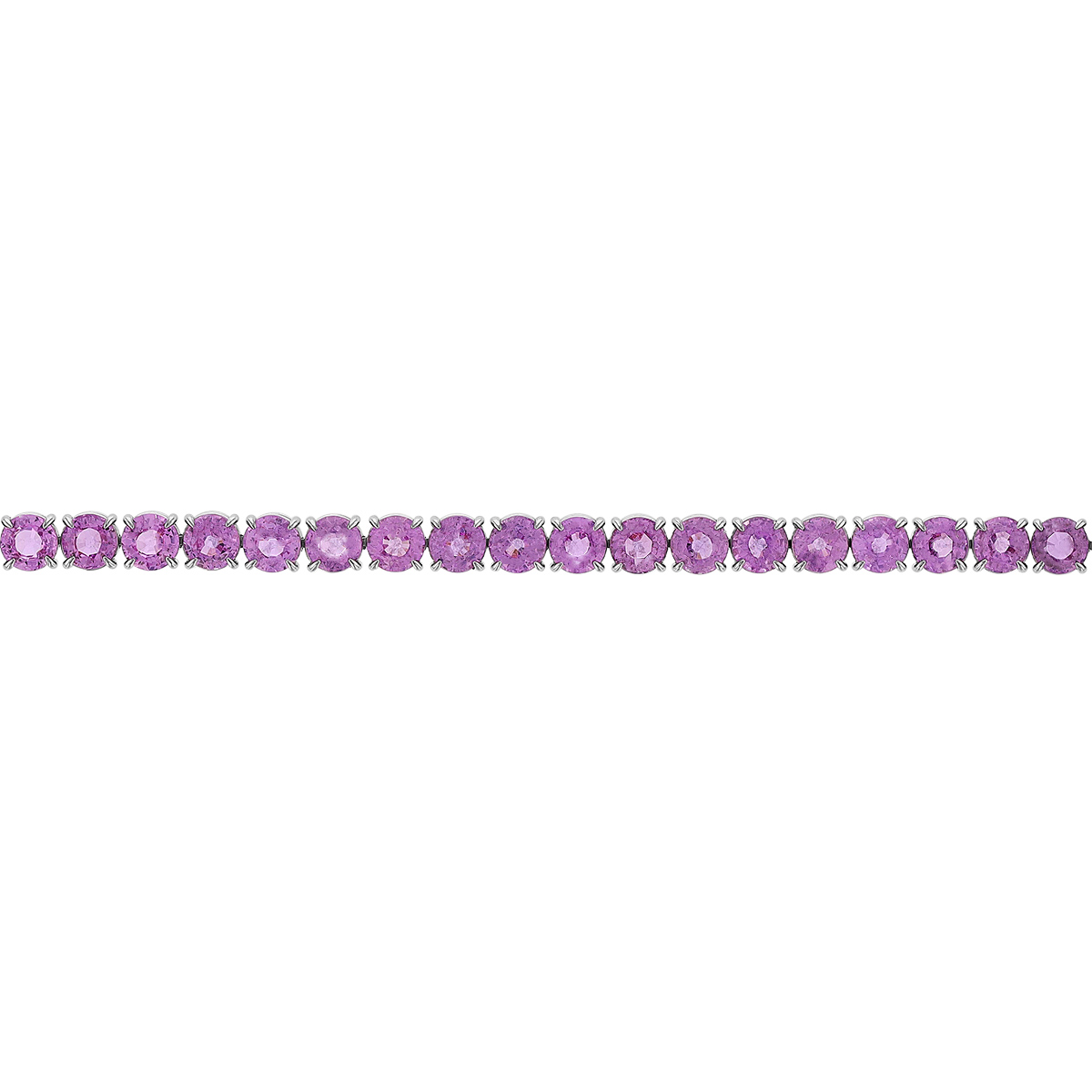 Round Pink Sapphire Tennis Bracelet in White Gold, 7