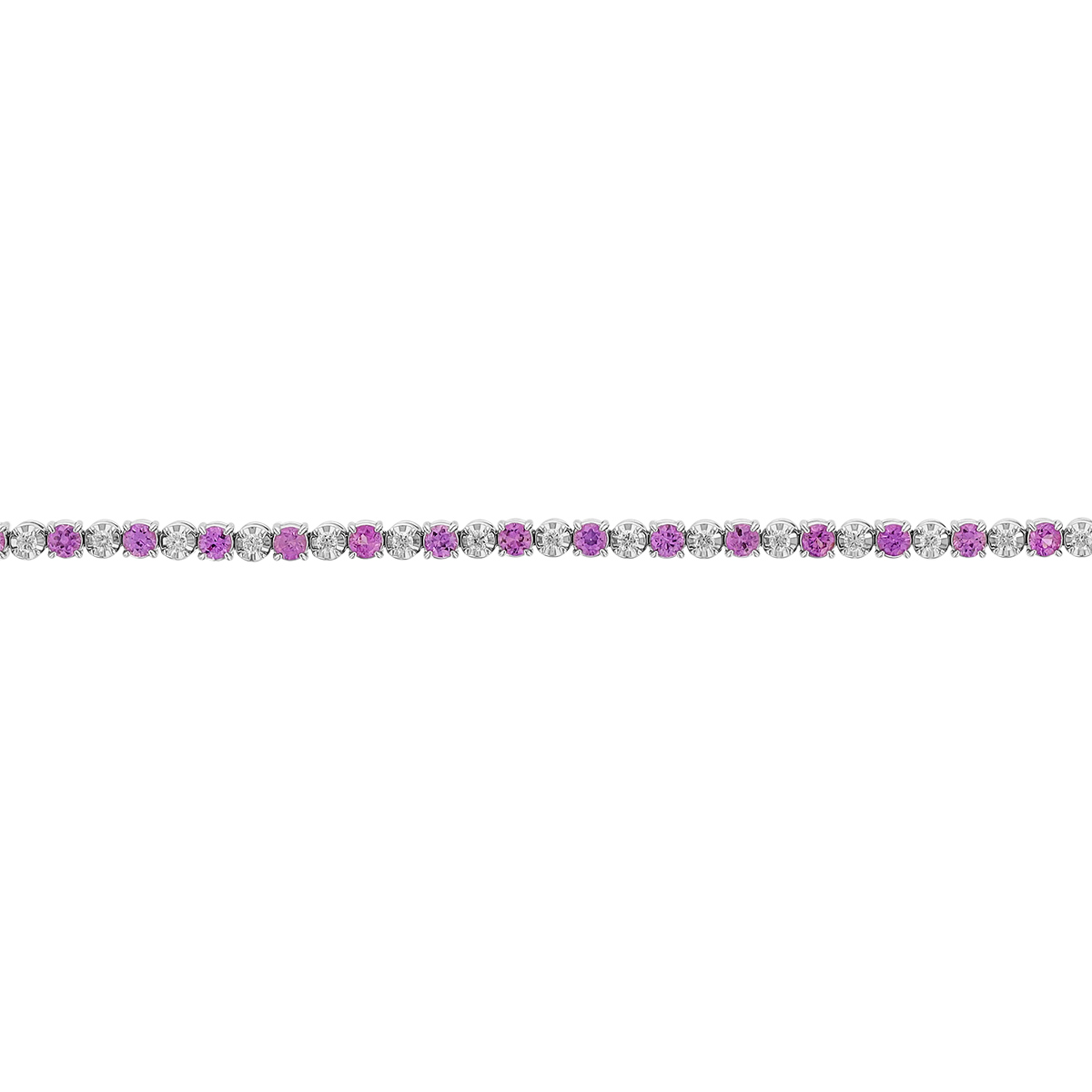 Pink Sapphire & Diamond Alternating Tennis Bracelet in White Gold, 7