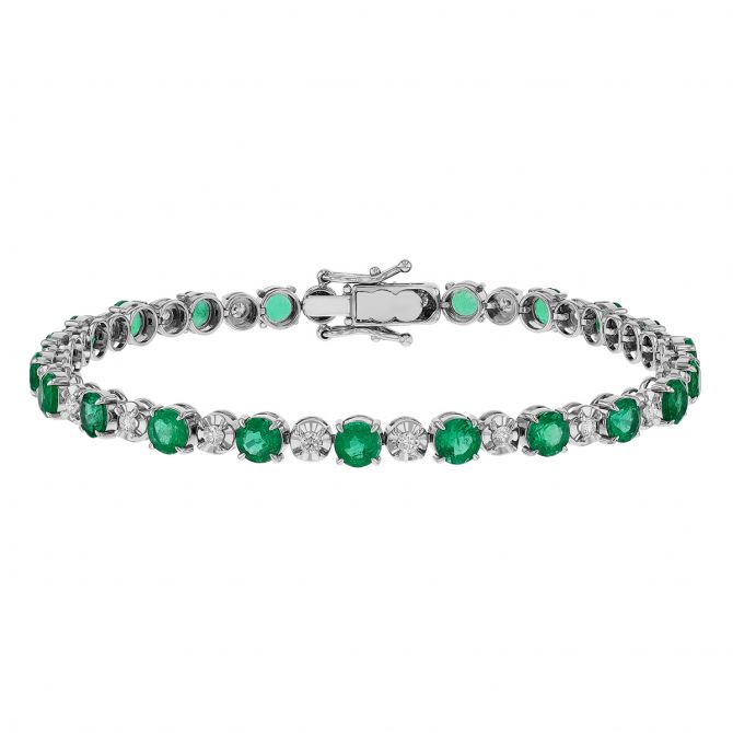 Emerald & Diamond Alternating Tennis Bracelet in White Gold, 7", 5.93 tw