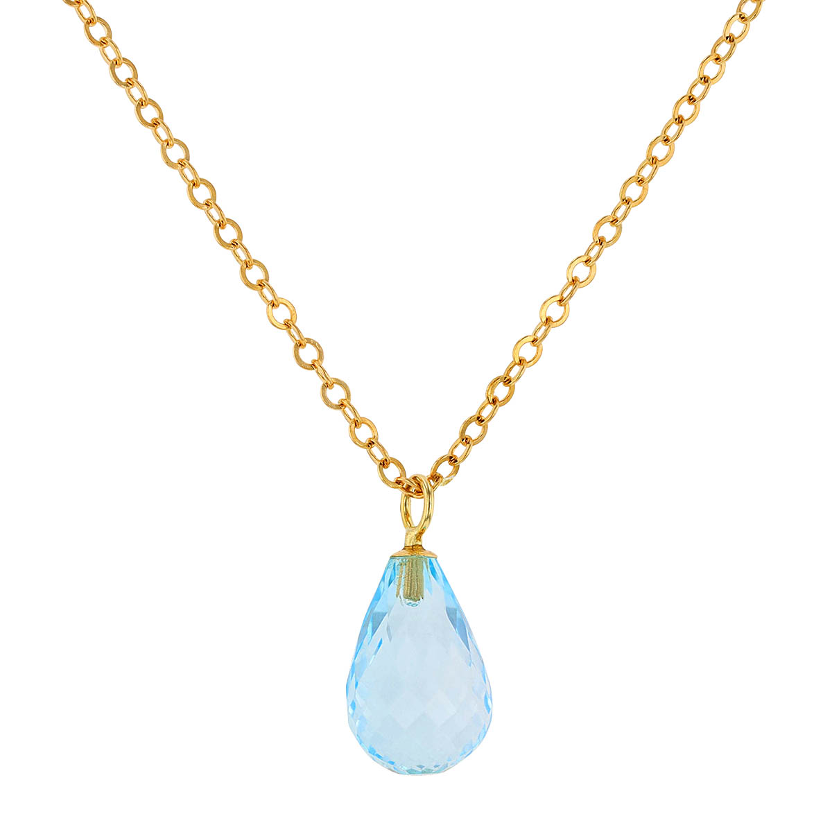 Topaz Briolette Solitaire Pendant in Yellow Gold, 19